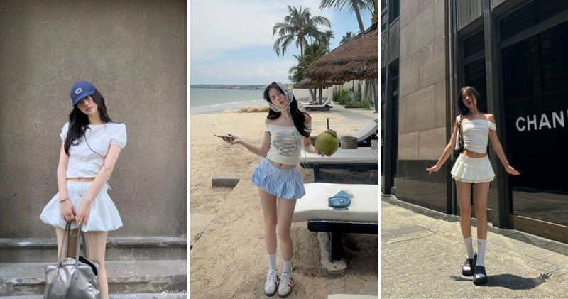 Mix áo croptop dáng lửng ôm nhẹ cùng chân váy bí ngô vô cùng trẻ trung, thoải mái.